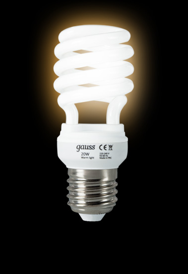 Энергосберегающая лампа Gauss T2 SPIRAL 220-240V 20W 2700K E27