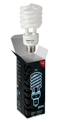 Энергосберегающая лампа Gauss T3 SPIRAL 220-240V 30W 6500K E27