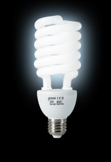 Энергосберегающая лампа Gauss T4 SPIRAL 220-240V 45W 6500K E27