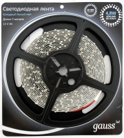 Светодиодная лента Gauss LED 3528 4.8W/m 12V 5м (холодный белый) 6500К IP20 (открытая лента) [EB312000305]